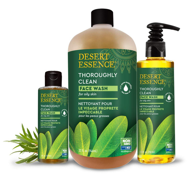 Desert Essence Thoroughly Clean Face Wash - Original - 32 Fl Ounce - Tea Tree Oil - For Soft Radiant Skin - Gentle Cleanser - Extracts Of Goldenseal, Awapuhi, & Chamomile Essential Oils