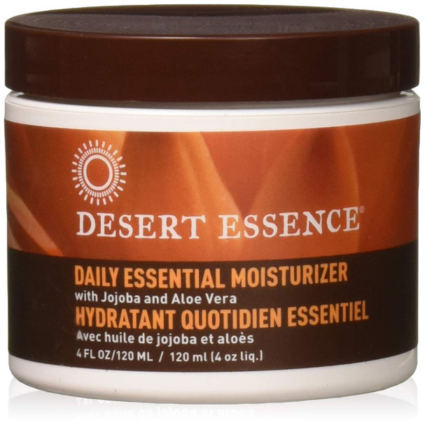 Desert Essence Daily Essential Facial Moisturizer - 4 Fl Ounce - Pack of 3 - Jojoba Oil - Aloe Vera - Prevents Acne - Soft Radiant Skin - Geranium Essential Oil for Natural Fragrance - For Normal Skin