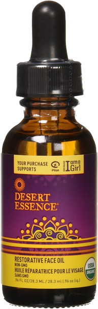 Desert Essence Restorative Face Oil - 0.96 Fl Ounce - Restores Skin Moisture - Hydrating Oil - Reduces Dryness - Jojoba, Evening Primrose, Palmarosa, Argon Oil - Dry and Mature Skin