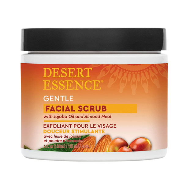 Desert Essence Gentle Facial Scrub - 4 Fl Ounce - Jojoba Oil - Almond Meal - Oat Buff Skin - Aloe Vera - Cucumber - Removes Dead Skin Cells, Unclogs Pores - For Radiant Skin - Exfoliating Scrub