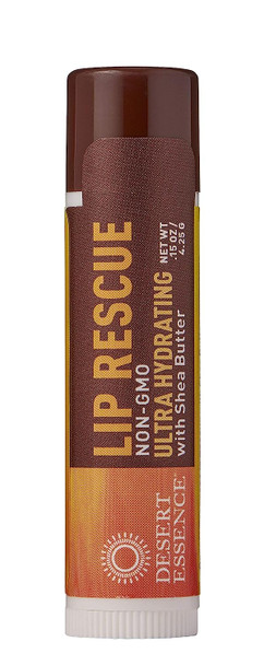 Desert Essence Lip Rescue Ultra Hydrating with Shea Butter - 0.15 Oz - Pack of 2 - Soft Moisturizer Balm Stick - Ginkgo Biloba Extract - Soothes Dry Or Cracked Lips - Vitamin E - Beeswax - Peppermint