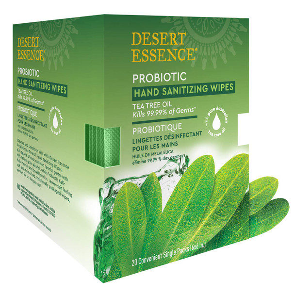 Desert Essence Probiotic Hand Sanitizing Wipes Tea Tree Oil - 20ct