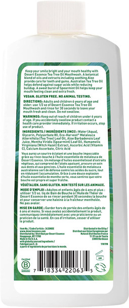 Desert Essence Refreshing Tea Tree Oil Mouthwash - 8 Fl Ounce - Essential Oil of Spearmint - Reduces Plaque Buildup - Complete Oral Care - Refreshing Taste - Vitamin C