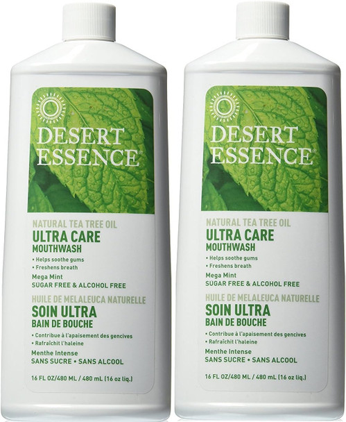 Ultra Care Mouthwash - Made With Natural Tea Tree Oil - Sugar-Free, Alcohol-Free - Mega Mint, 16 fl oz (Pack of 2)