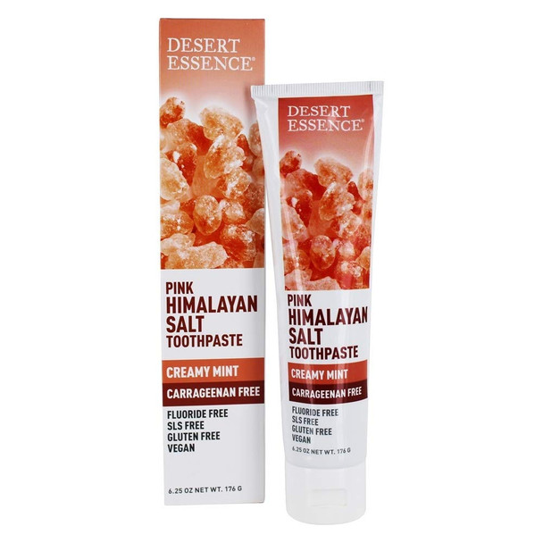 Desert Essence Pink Himalayan Salt Toothpaste - 6.25 Ounce - Creamy Mint - Complete Oral Care - Mineral Rich - Tea Tree Oil - Removes Impurities - Refreshing Taste - Deep Clean - Carrageenan Free