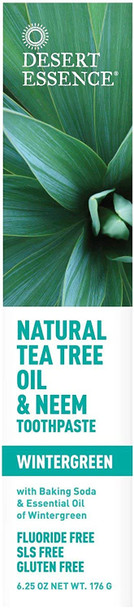 Desert Essence Toothpaste Natural Tea Tree Oil & Neem Toothpaste - 1 Wintergreen & 1 Cinnamint - Baking Soda & Essential Oil - Cleans Teeth & Gums - Refreshing Rich Taste - Tea Tree Oil