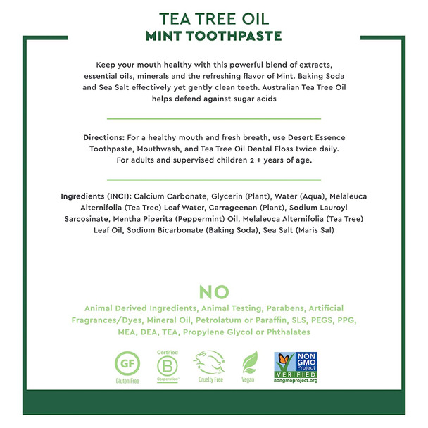 Desert Essence Tea Tree Oil Toothpaste - Mint - 6.25 Ounce - Pack of 3 - Refreshing Taste - Deep Cleans Teeth & Gums - Helps Fight Plaque - Sea Salt - Pure Essential Oil - Baking Soda