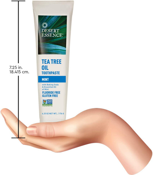 Desert Essence Tea Tree Oil Toothpaste - Mint - 6.25 Ounce - Refreshing Taste - Deep Cleans Teeth & Gums - Helps Fight Plaque - Sea Salt - Pure Essential Oil - Baking Soda - Promotes Healthy Mouth