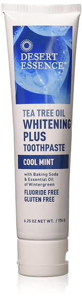 Desert Essence Natural Tea Tree Oil Whitening Plus Toothpaste - Cool Mint - 6.25 Oz - Antiseptic Tea Tree Oil - Zinc Citrate - Baking Soda - Freshens Breath - Reduced Plaque - Fluoride & Gluten Free