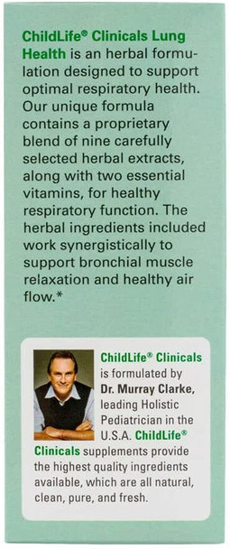ChildLife Clinicals Lung Health - Lung Support Supplement, All-Natural, Made with 9 Herbal Supplements, Non-GMO, Gluten-Free - Natural Vanilla Flavor, 2 Fluid Ounces