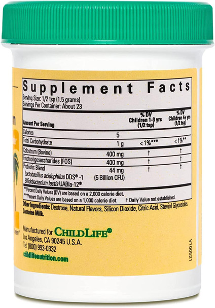 CHILDLIFE ESSENTIALS Colostrum with Probiotics for Infants, Babys, Kids, Toddlers, Children, and Teens 50 Grams Powder
