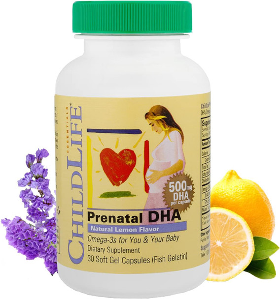 CHILDLIFE ESSENTIALS Prenatal DHA Softgels - DHA Prenatal Vitamin, All-Natural Support for Optimal Brain & Nervous System Development for Expectant Mothers & Baby, Gluten-Free - Lemon, 30 Count