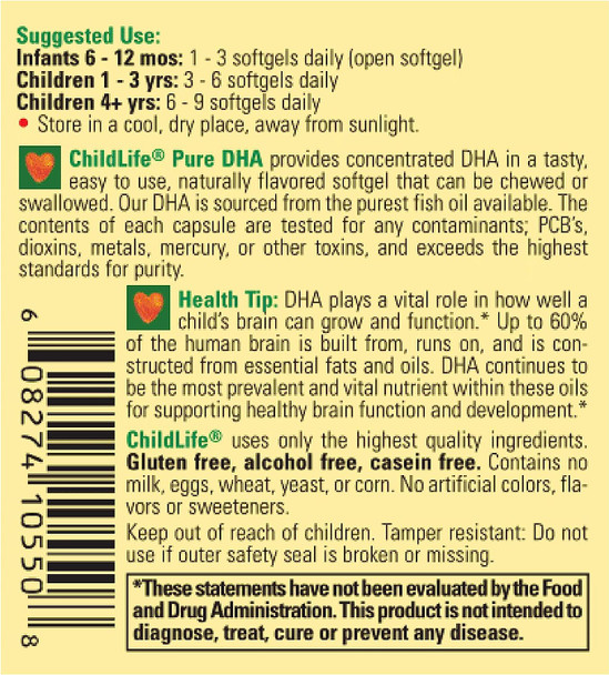 ChildLife Essentials Pure Dha for Infants, Babys, Kids, Toddlers, Children, and Teens Soft Gel Capsules, 90 Count