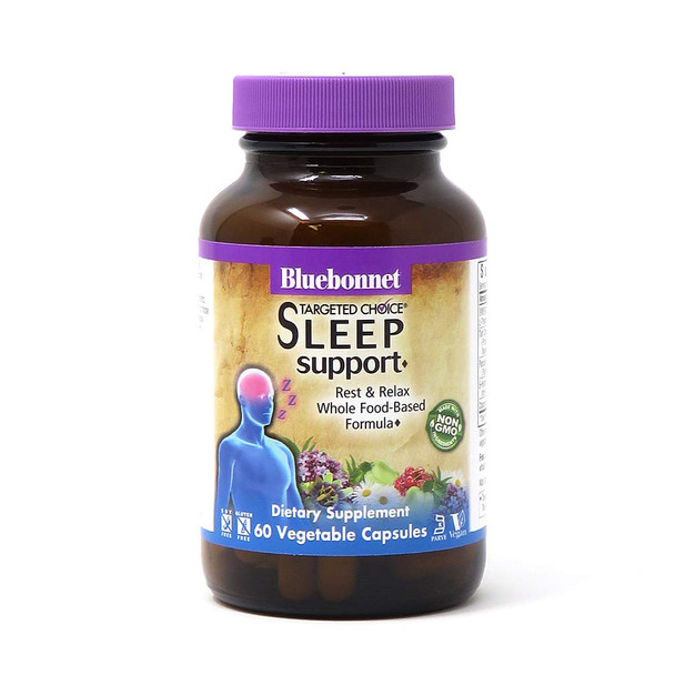 Bluebonnet Nutrition Targeted Choice Sleep Support, Rest & Relaxation Whole Food-Based Formula, Soy-Free, Gluten-Free, Kosher, Non-GMO, Dairy-Free, Vegan, 60 Vegetable Capsules