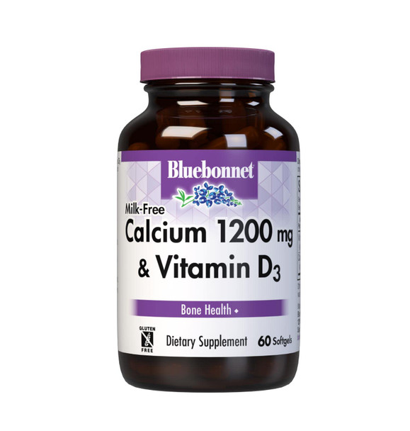 Bluebonnet Nutrition Milk-Free Calcium 1,200 mg Plus Vitamin D3 400 IU - High Potency, Maximum Absorption Strong Healthy Bones & Immune Health Support Supplement, Gluten-Free, Dairy-Free, 60 Softgels