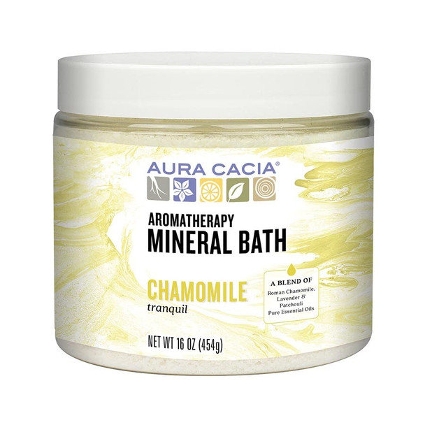 Aura Cacia Tranquil Chamomile Mineral Bath | GC/MS Tested for Purity | 454g (16 oz.)