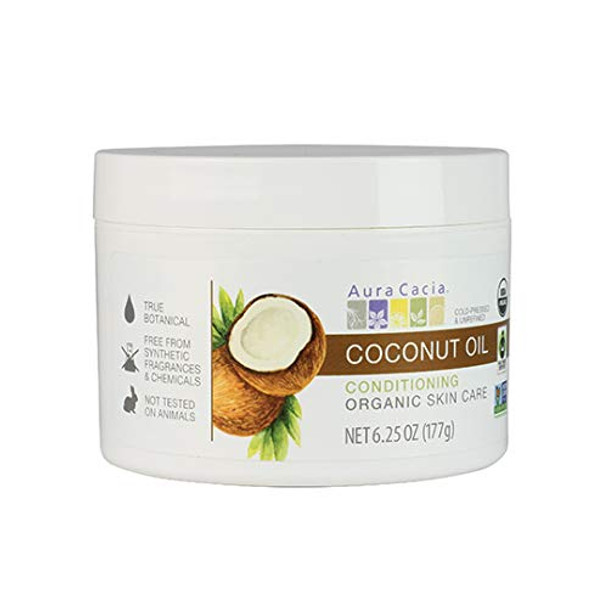 Aura Cacia Certified Organic Unrefined Coconut Oil, Fair Trade Certified | 6.25 fl. oz. | Cocos nucifera