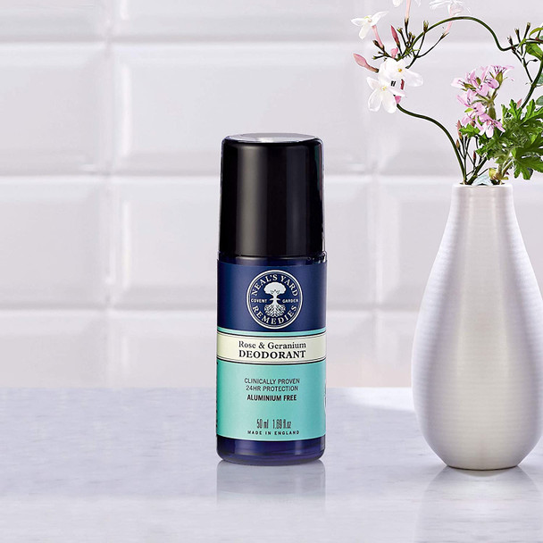 Neal's Yard Remedies | Rose & Geranium Deodorant |Natural Roll On with Rose & Geranium Fragrance for 24Hr Confidence | 100% Free from Aluminium | 50ml