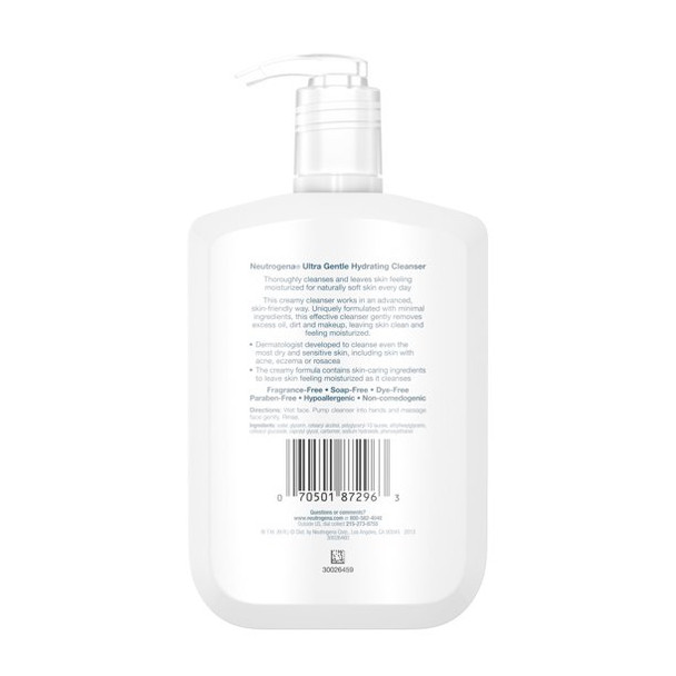 Neutrogena Ultra Gentle Hydrating Cleanser For Sensitive Skin, 12 Fl. Oz.