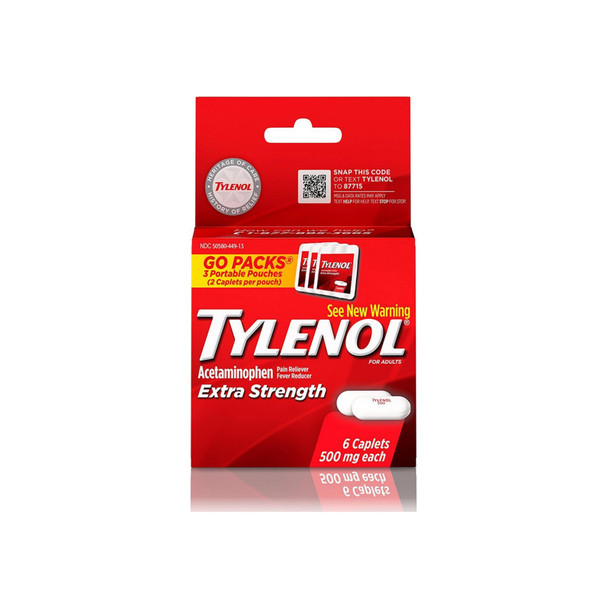 Tylenol  Pain Reliever Fever Reducer Caplets Extra Strength, 500 Mg 6 Caplets