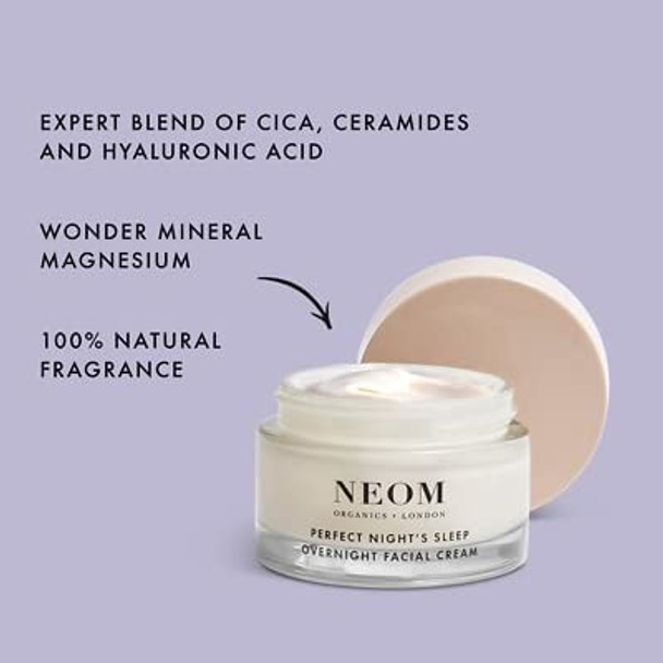 NEOM- Perfect Night’s Sleep Overnight Facial Cream - 50ml | Face Moisturiser With Hyaluronic Acid , Aloe Vera & Ceramides To Plump & Reduce Lines | Suitable For All Skin Types | Vegan