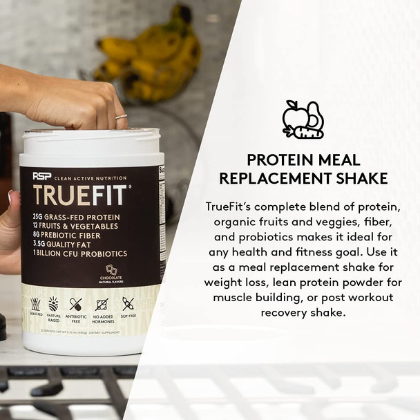 RSP TrueFit - Protein Powder Meal Replacement Shake for Weight Loss, Grass Fed Whey, Organic Real Food, Probiotics, MCT Oil, Non-GMO, Gluten Free, No Artificial Sweeteners, 2 LB Vanilla