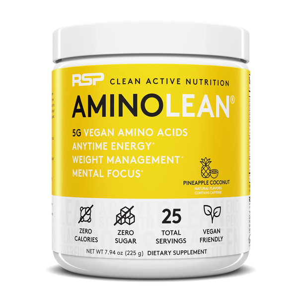 Vegan AminoLean Pre Workout Energy (Pineapple Coconut 25 Servings) with AminoLean Recovery Post Workout Boost (Tropical Island Punch 30 Servings)