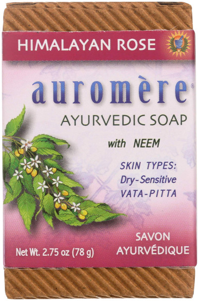 Auromere Ayurvedic Bar Soap, Himalayan Rose - Eco Friendly, Handmade, Vegan, Cruelty Free, Natural, Non GMO (2.75 oz), 1 pack