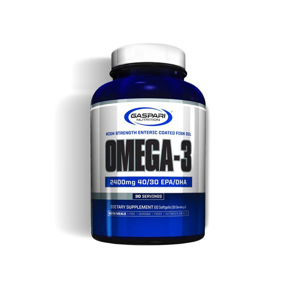 Gaspari Nutrition Omega-3, High Strength Enertic Coated Fish Oil, Increased Bioavailability, Limited Gastric Distress, EPA and DHA 2400mg Softgels (60 Count)