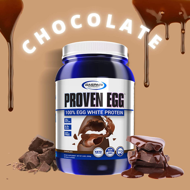 Gaspari Nutrition Proven Egg, 100% Egg White Protein, 25g Protein, Keto Friendly, Dairy Free, Lactose Free, Soy Free - Chocolate, 2 lbs