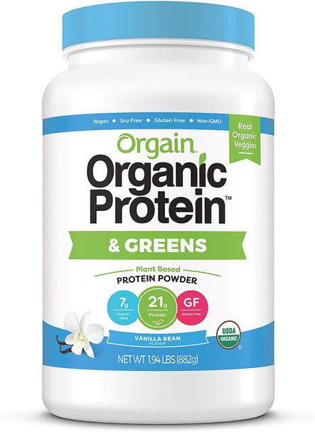 Orgain Organic Plant Based Protein & Greens Powder, Vanilla Bean - 1.94 Pound & Organic Plant Based Protein + Superfoods Powder, Vanilla Bean - Vegan, Non Dairy, Lactose Free, No Sugar Added, 2.02 lb