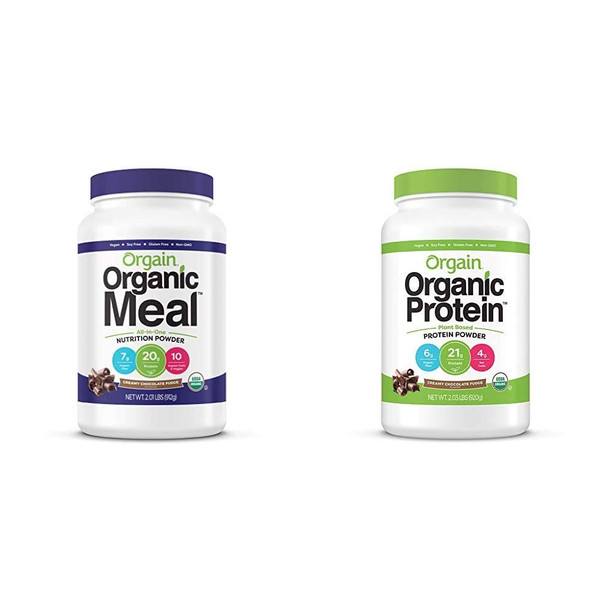 Orgain Organic Plant Based Meal Replacement Powder, Creamy Chocolate Fudge & Organic Plant Based Protein Powder, Creamy Chocolate Fudge - Vegan, Low Net Carbs