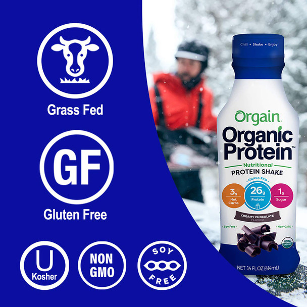 Orgain Organic 26g Grass Fed Whey Protein Shake, Creamy Chocolate - 14 Ounce, 12 Count & Grass Fed Clean Protein Shake, Creamy Chocolate Fudge - 11 oz, 12 Count (Packaging May Vary)