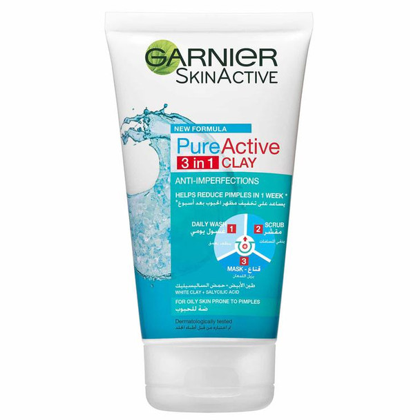 SkinActive Pure Active 3 in 1 Face Wash Scrub and Mask 150ml