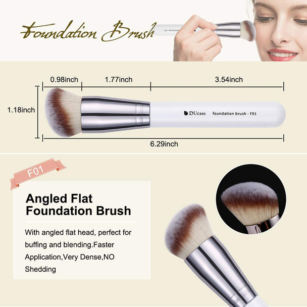 DUcare 4pcs Flat Top Foundation Brush, Foundation Brush& Concealer Brush& Blusher Brush Face Blush Bronzer Travel Buffing Stippling Contour