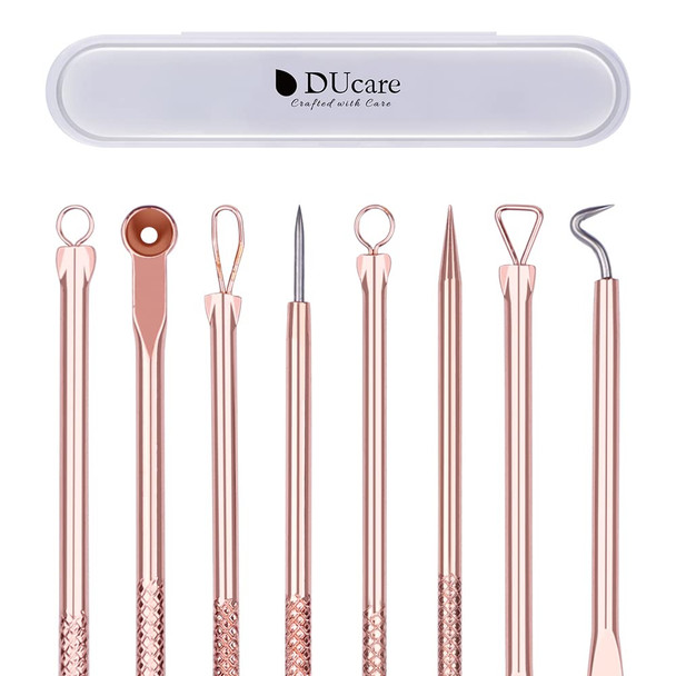 DUcare Blackhead Remover Comedone Extractor Acne Removal Kit for Blemish, 4Pcs Professional Pimple Popper Tool Kit, Stainless Steel (Gold)