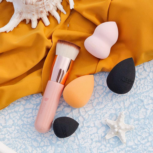 DUcare Foundation Brush with Makeup Sponges Flat Top Kabuki Brush Synthetic Professional Liquid Blending Powder Beauty Makeup Blender