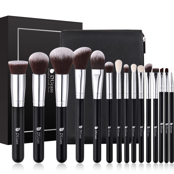 DUcare Makeup Brushes set 15 Pcs Makeup Brush Set with Bag Kabuki Foundation Blending Blush Eyeliner Shadow Brow Concealer Brushes Kit Black