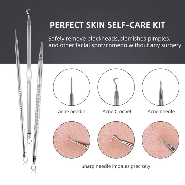 DUcare Pimple Popper Tool Kit - 9 Pcs Blackhead Remover Tools Comedone Extractor Kit with Metal Case for Quick and Easy Removal of Pimples, Blackheads, Zit Removing, Forehead,Facial and Nose