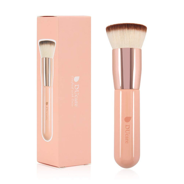 DUcare 2pcs Flat Top Kabuki Foundation Brush, Synthetic Professional Makeup Brushes Liquid Blending Mineral Powder Buffing Stippling Makeup Tools, Pink