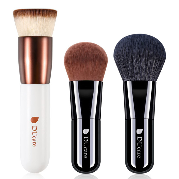 DUcare Kabuki Foundation Powder Blus Brushes Set 3 PCS - Buffing Stippling Liquid Blending Mineral Powder Makeup Tools