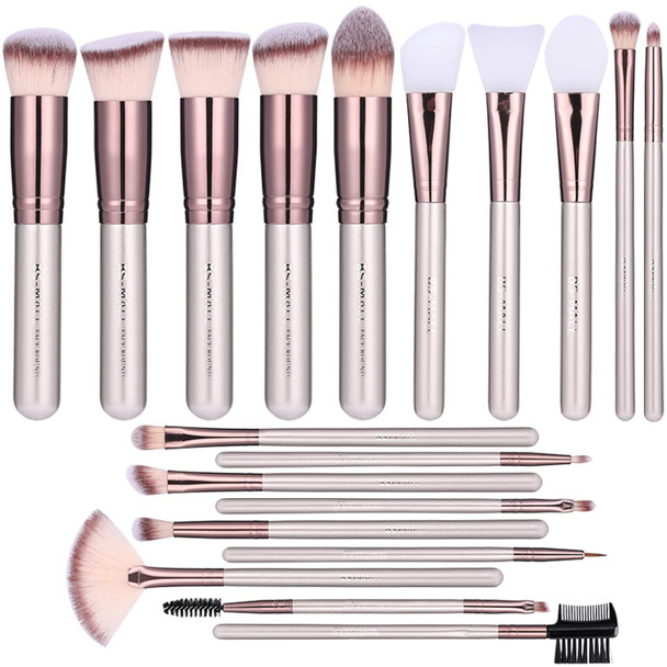 BS-MALL Face Mask Brush Face Cosmetic Brush for Foundation, Eye Shadow, Blush Concealer, professional cosmetic brush tool kit 19 Pcs Set (Champagne)