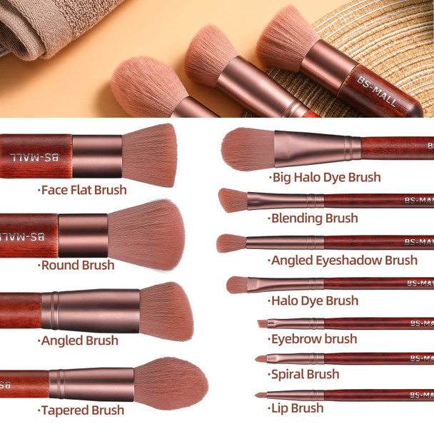 BS-MALL Makeup Brushes 11 pcs Makeup Brushes Premium Synthetic Powder Foundation Blush Contour Concealers Lip Brushes with Cosmetic Bag