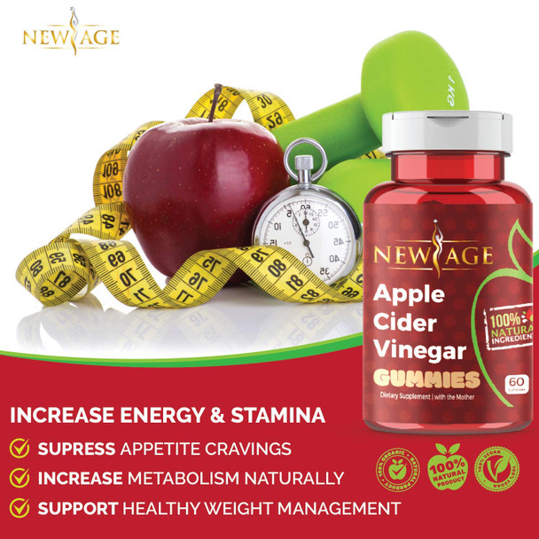 Apple Cider Vinegar Gummies by New Age - 2-Pack - 120 Count - Immunity & Detox - with The Mother, Gluten-Free, Vegan, Vitamin B9, B12, Pomegrantate, Beetroot (2 Pack 120 Count)