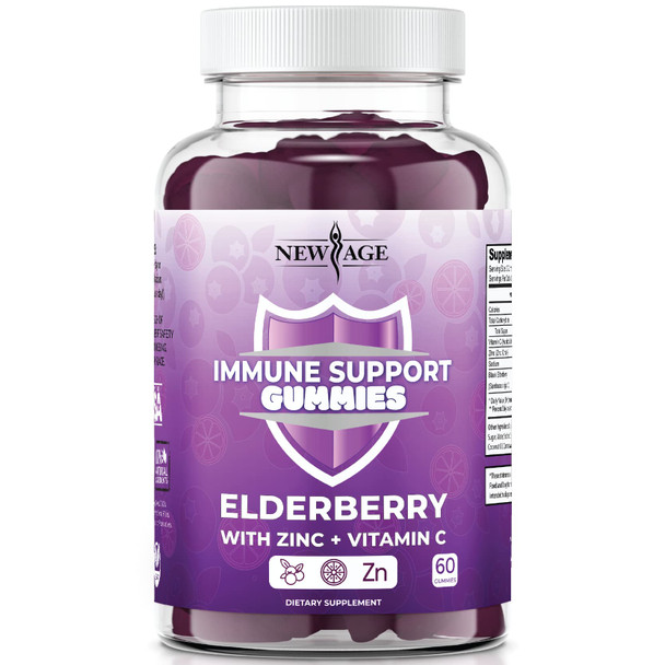 New Age Immune System Support Gummies - Sambucus Black Elderberry Gummies with Vitamin C and Zinc - All Natural Immunity Gummies - 60 Count (1 Pack 60 Count)