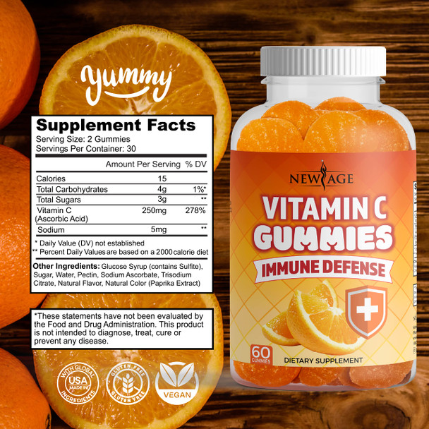 Vitamin C Gummies by New Age - Orange Vitamin C Gummy 2-Pack - Supports Healthy Immune System - Vegetarian Without Gluten - 120 Gummies