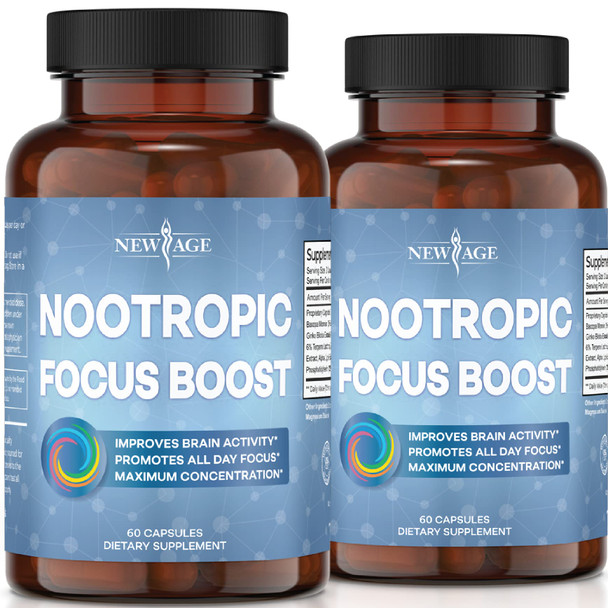 Nootropic Capsules by New Age-Brain Supplement Nootropics Booster -Enhance Focus -Boost Concentration-Improve Memory & Clarity for Men & Women –with Bacopa Monnieri & Gingko Bilboa-120 Count –2 Pack
