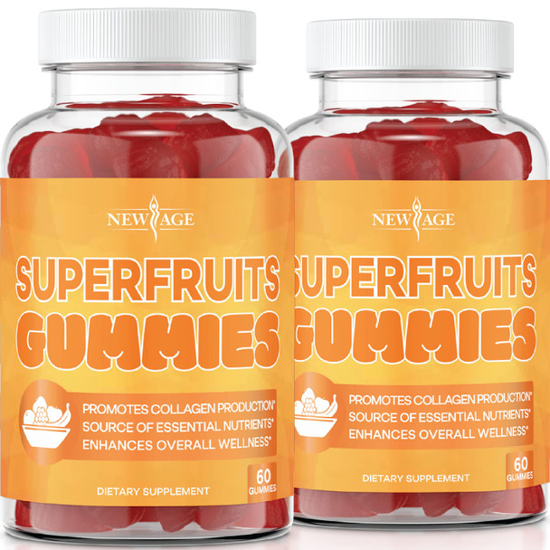 SuperFruits Gummies by NEW AGE - Helps Improves Collagen for Hair, Skin, Nails & Wrinkles - Vegan Collagen Vitamin Gummy - Pack with Vitamins and Nutrients - Non-GMO, Gluten-Free - 120 Count - 2 Pack