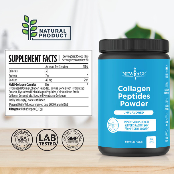 Collagen Peptides Powder by New Age -Enhanced Absorption - Supports Hair, Skin, Nails, Joints and Post Workout Recovery - Non-GMO, Keto Friendly and Gluten Free - 2-Pack 1.25lbs - Unflavored