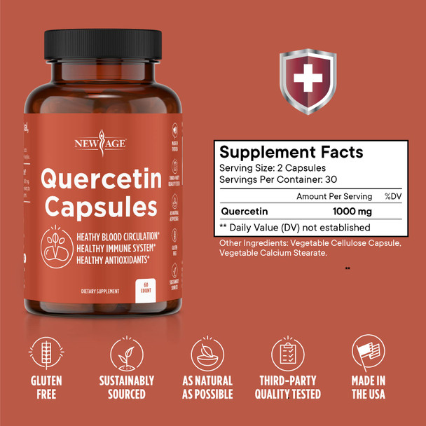 Quercetin 1000mg by NEW AGE – Quercetin Vegetarian Capsules 120 Count